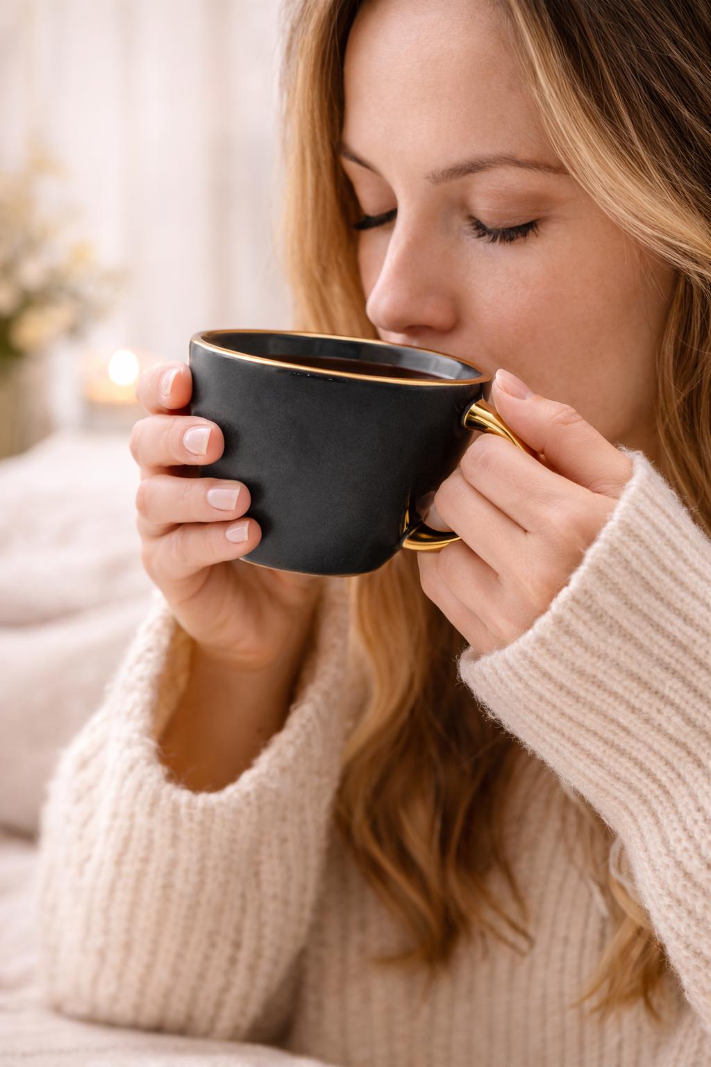 Tazza Latte Lady grande Blu elettrico in Porcellana con Manico Oro 400 ml