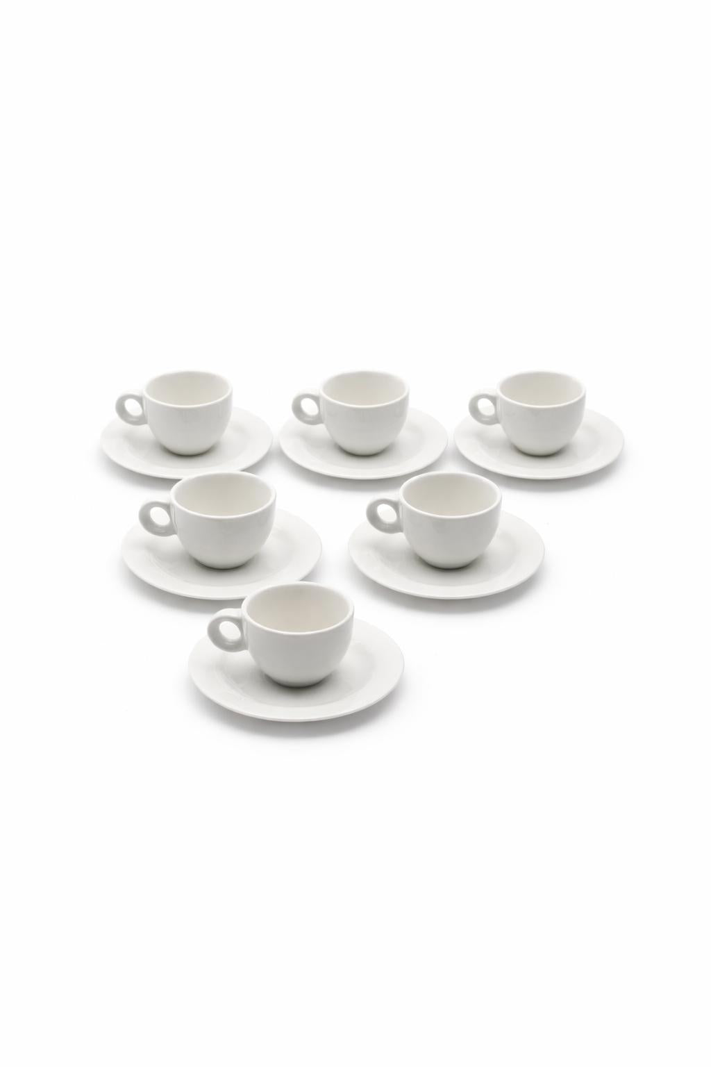 Set 6 Tazze Caffè 90 ml con 6 Piattini in Porcellana Bianca – Linea Circle Elegance