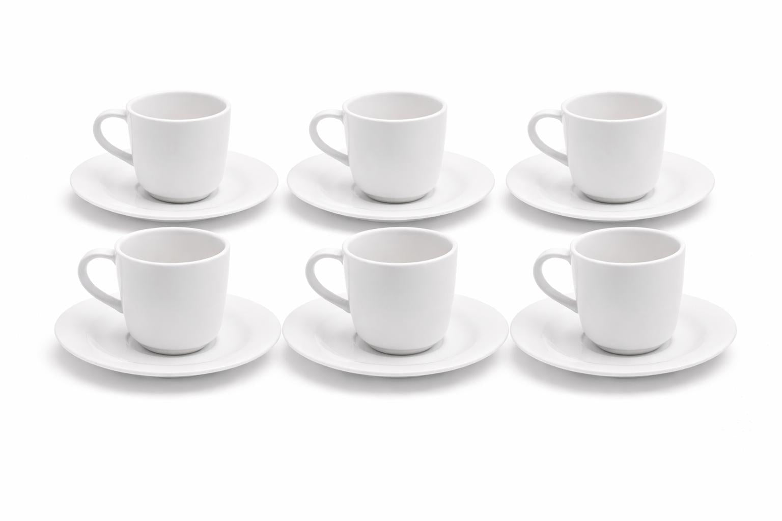 Linea Hotel Premium Set 6 Tazze Caffè con Piattino 90 ml in Porcellana Bianca