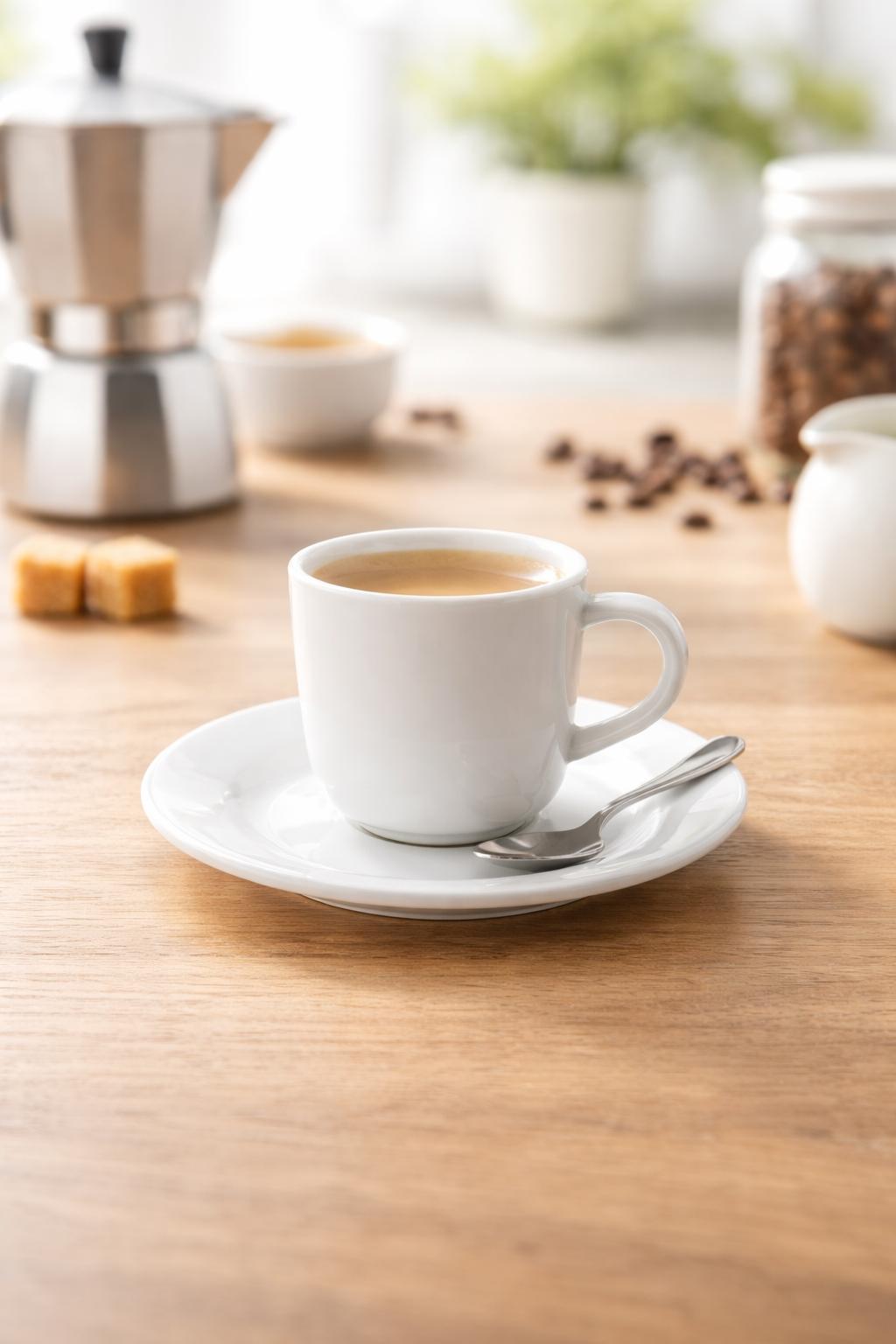 Linea Hotel Premium Set 6 Tazze Caffè con Piattino 90 ml in Porcellana Bianca