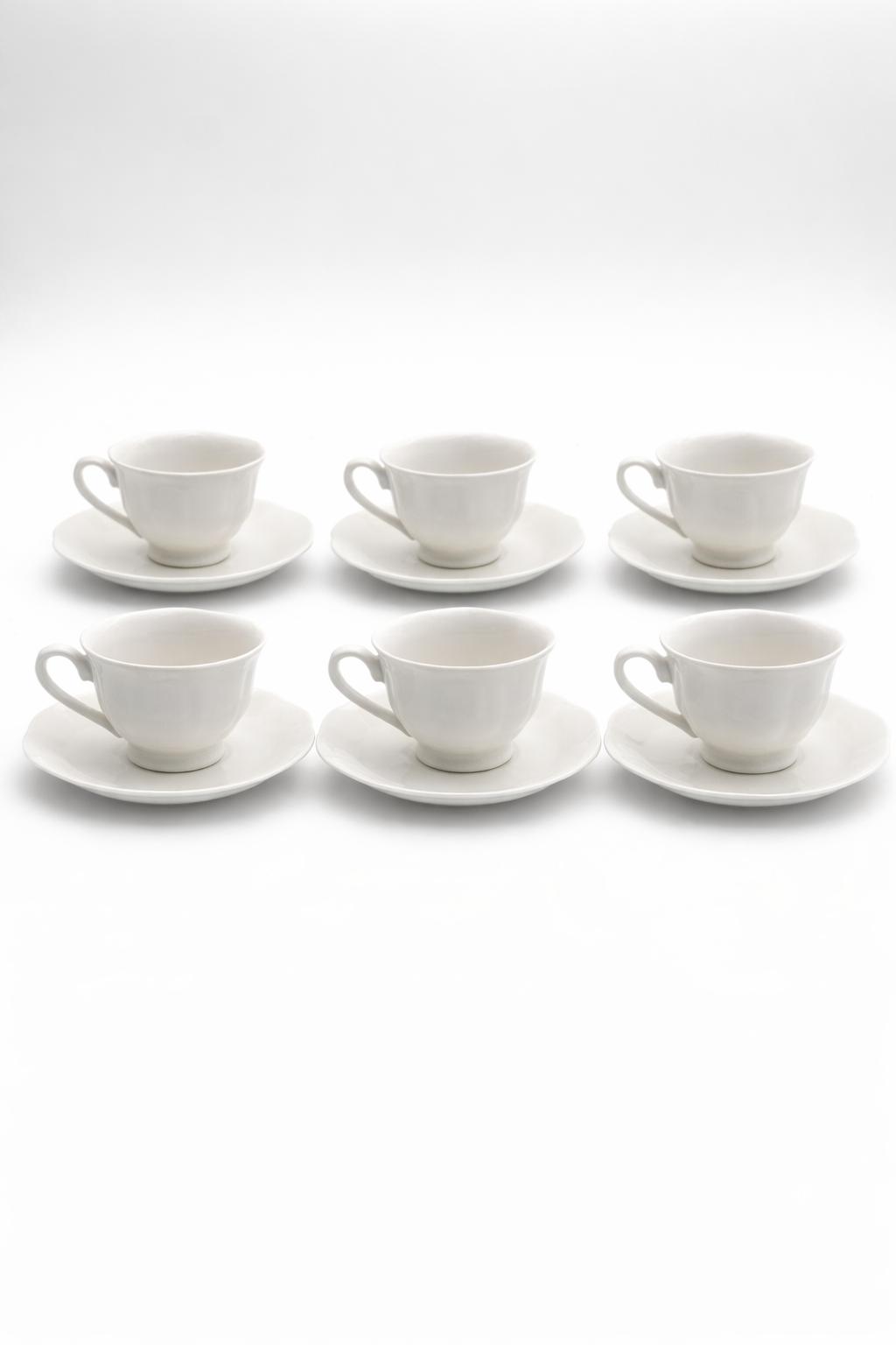 Set 6 Tazze da Caffè 90 ml con Piattini in Porcellana Bianca - ROYAL WHITE