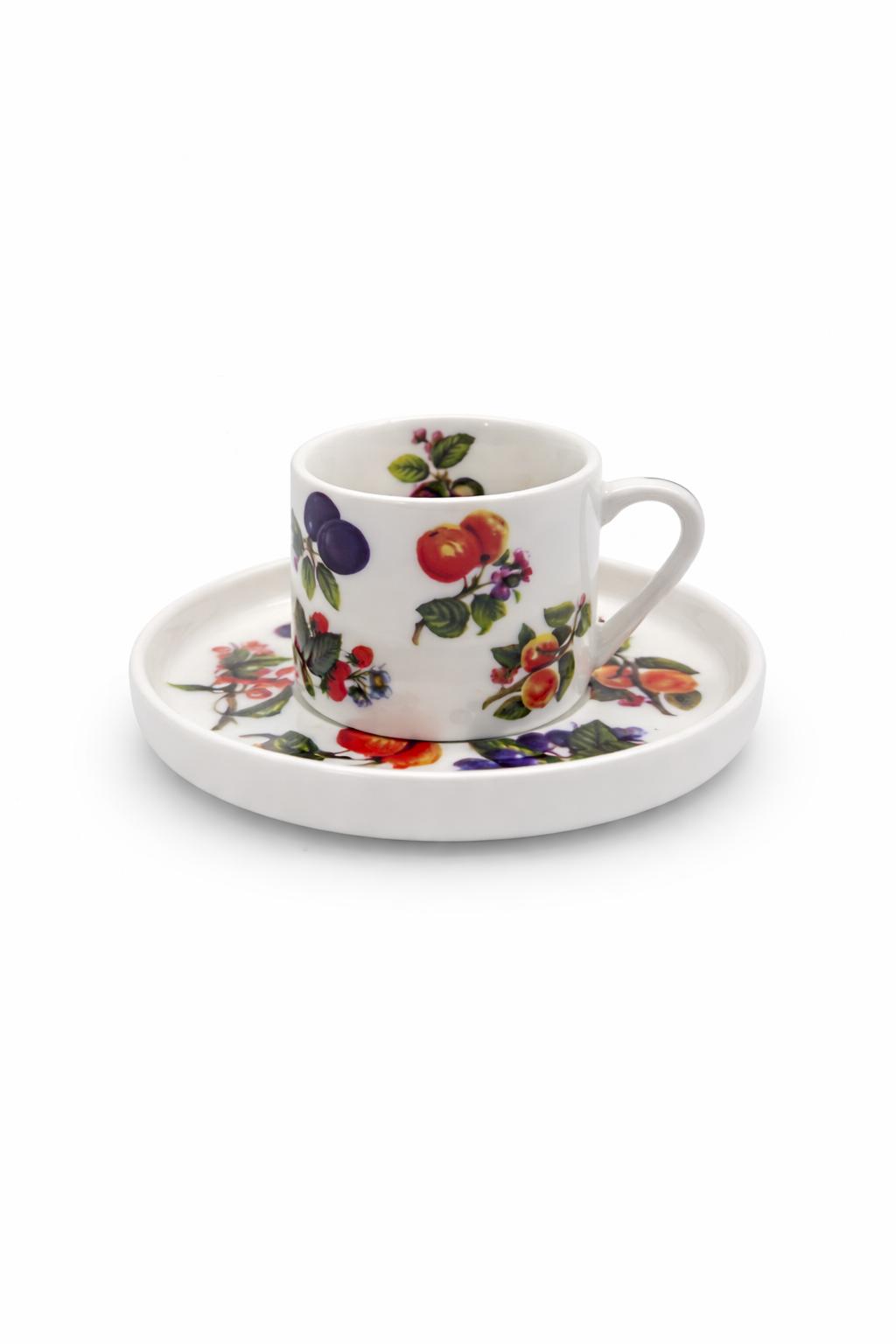 Set 4 Tazze da Caffè con Piattino 90 ml in Porcellana Decorata