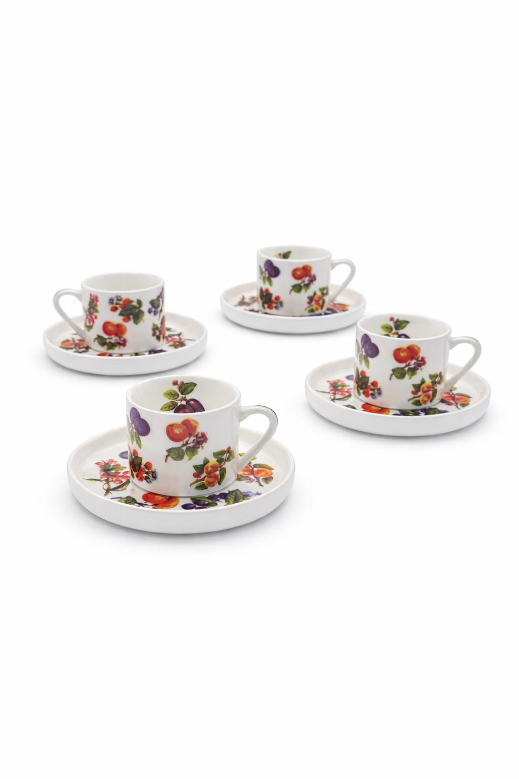 Set 4 Tazze da Caffè con Piattino 90 ml in Porcellana Decorata