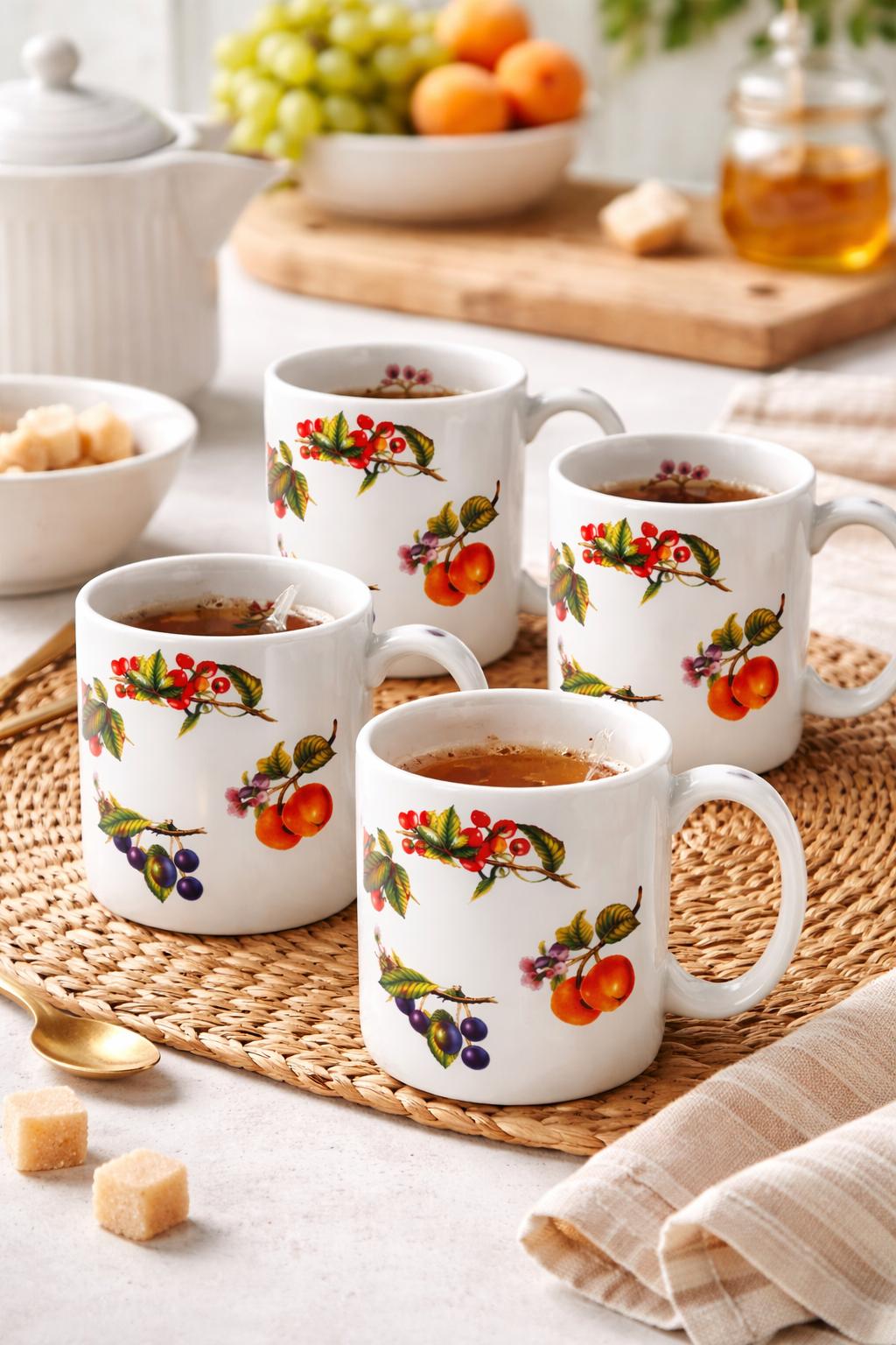 Set 4 Mug da Tè e Tisane 300 ml in Porcellana Decorata