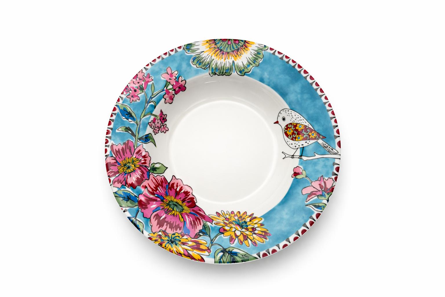 Servizio Piatti 18 Pezzi in Porcellana Japan Birds Blu