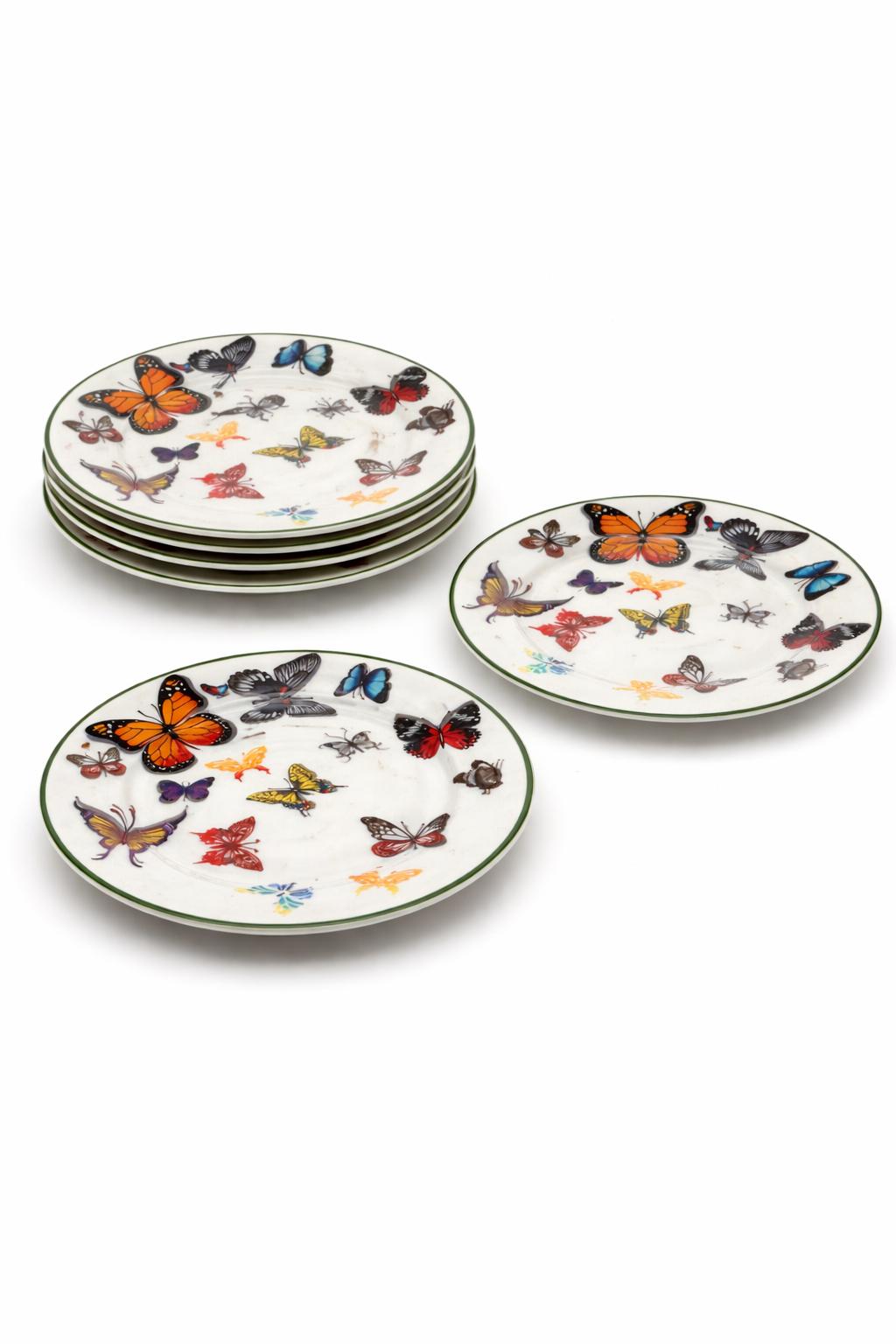 Set 6 Piatti Dessert Pane Ø 15,5 cm in Porcellana Decorata Farfalle