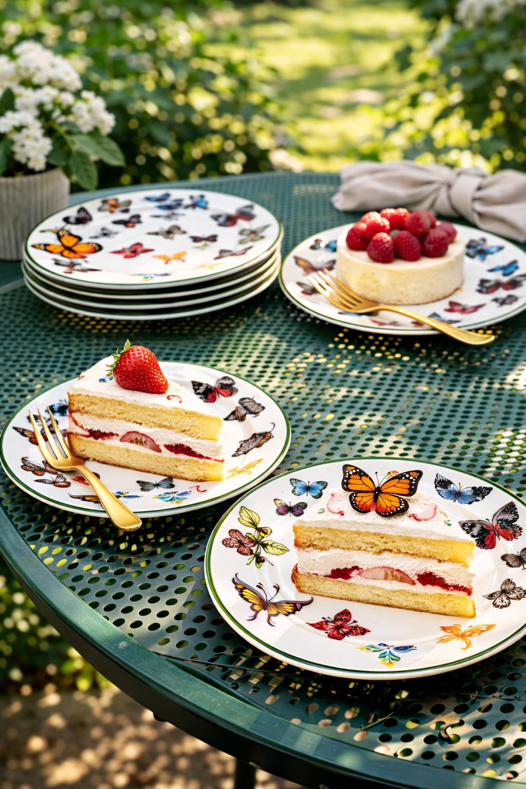 Set 6 Piatti Dessert Pane Ø 15,5 cm in Porcellana Decorata Farfalle