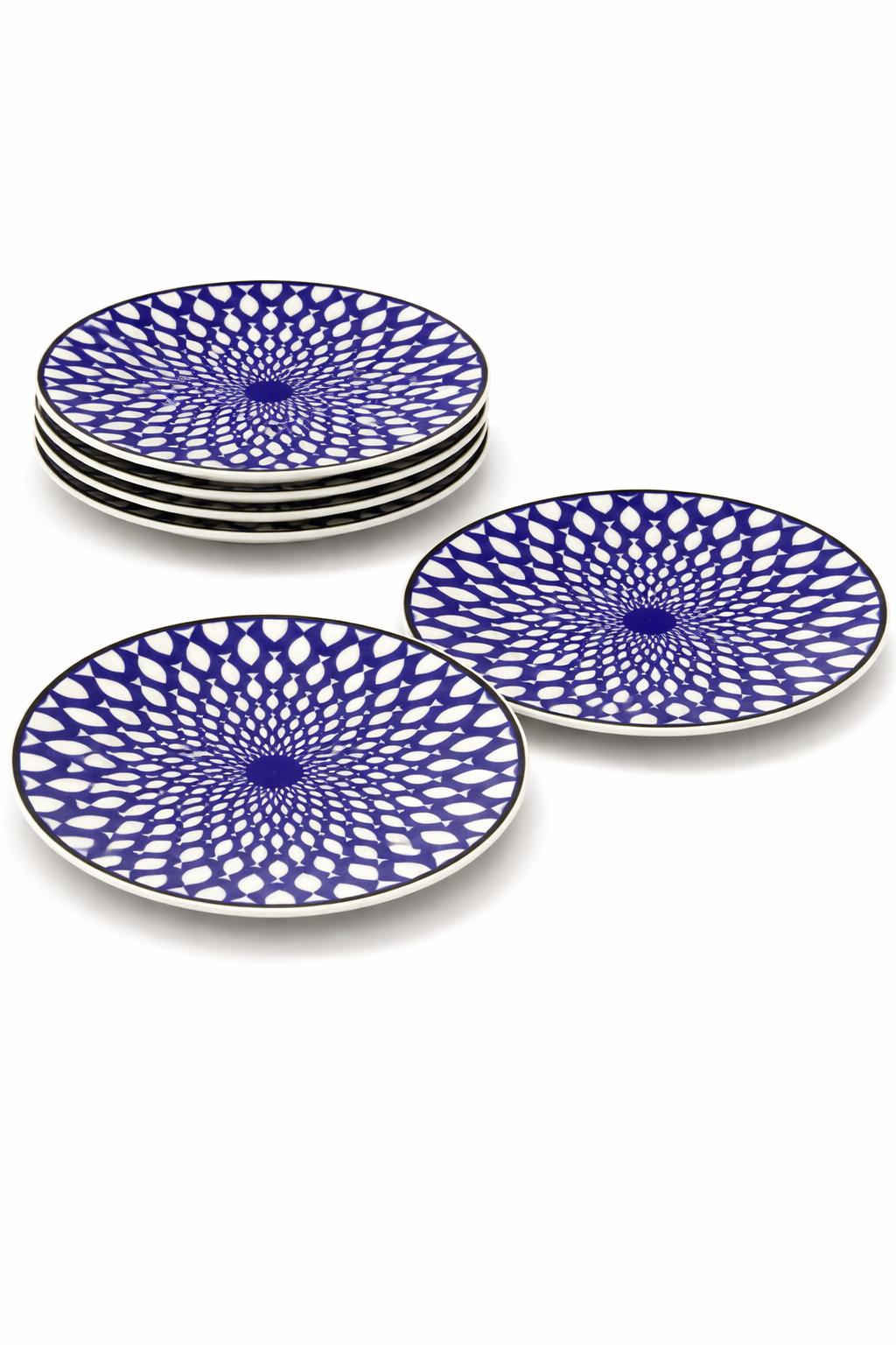 Set 6 Piatti Dessert Pane Ø 15,5 cm in Porcellana Blu Decorata
