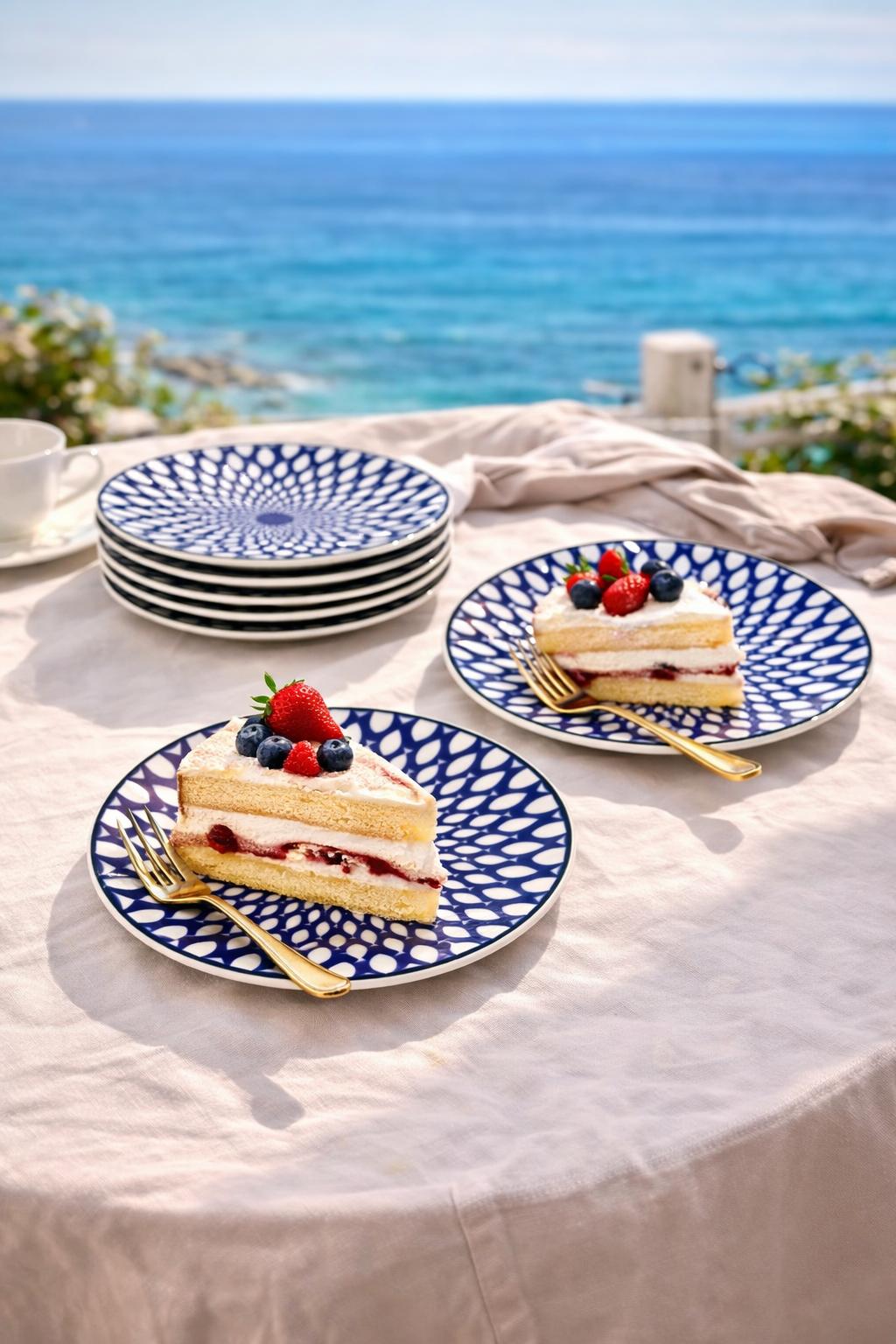 Set 6 Piatti Dessert Pane Ø 15,5 cm in Porcellana Blu Decorata