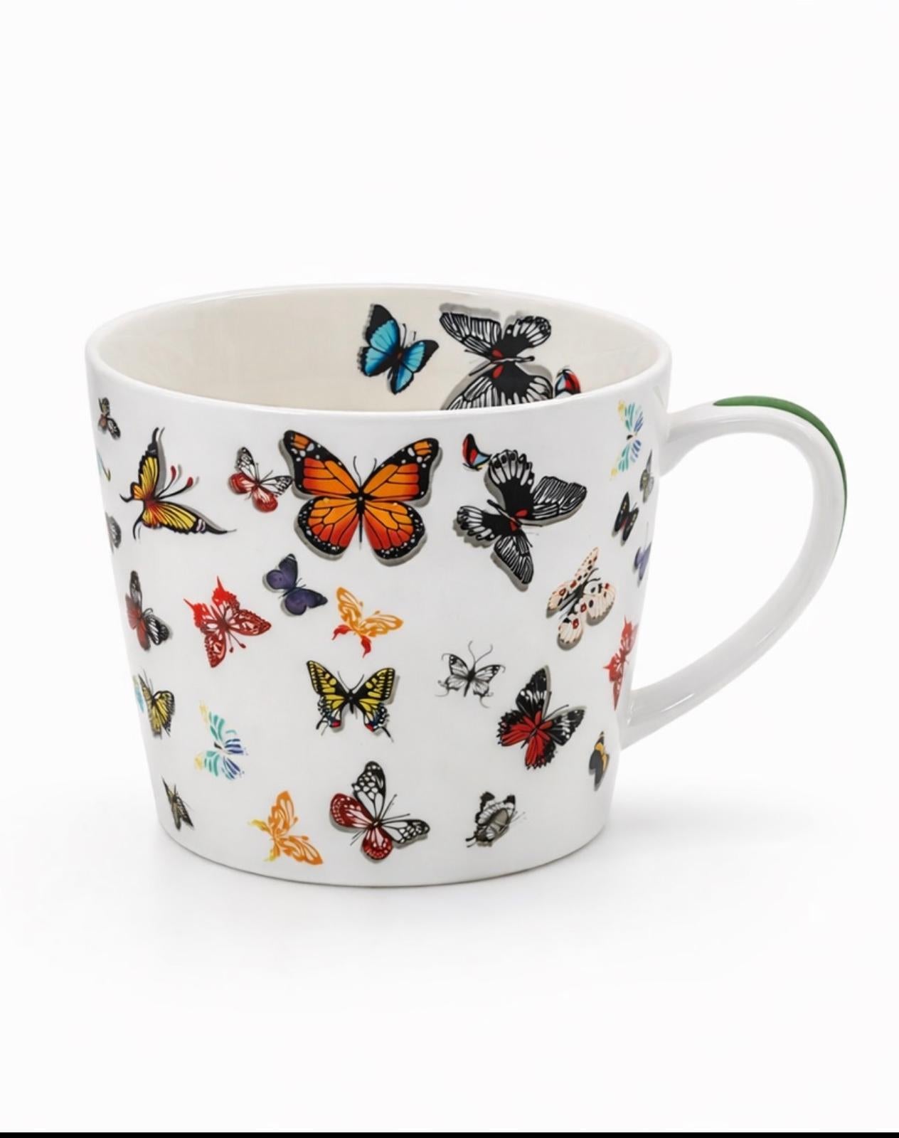 Tazza da latte grande in porcellana 450 ml decorata con farfalle – tazza colazione elegante – idea regalo