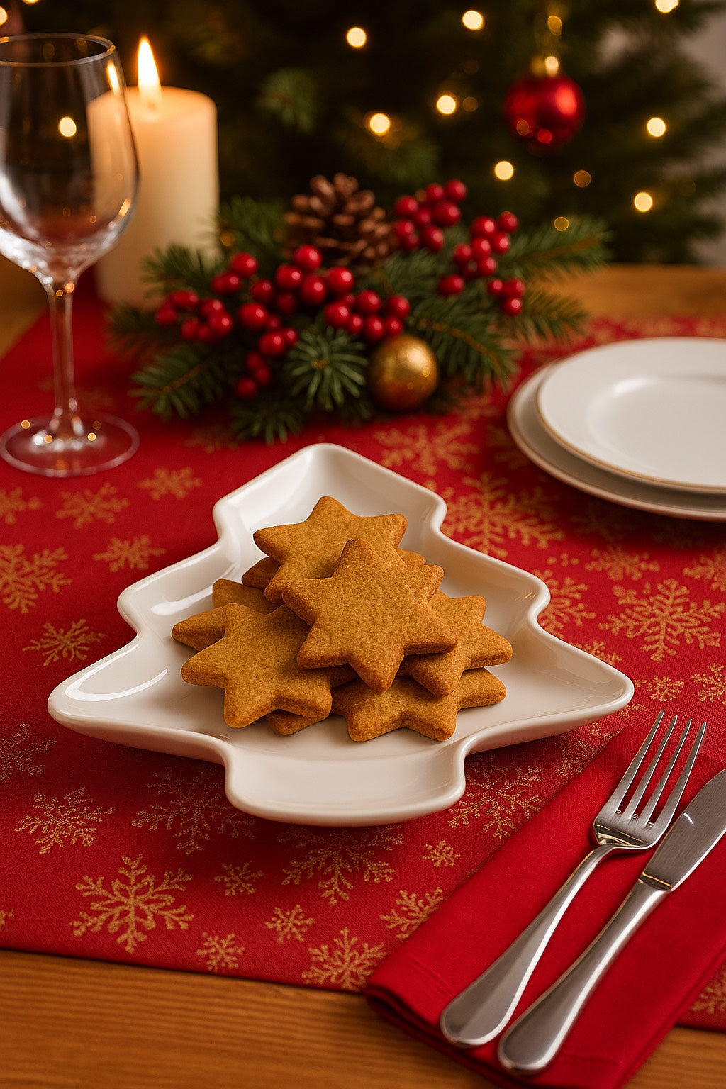 Piatto Natalizio a Forma di Albero di Natale - Porcellana 29×24x3 cm