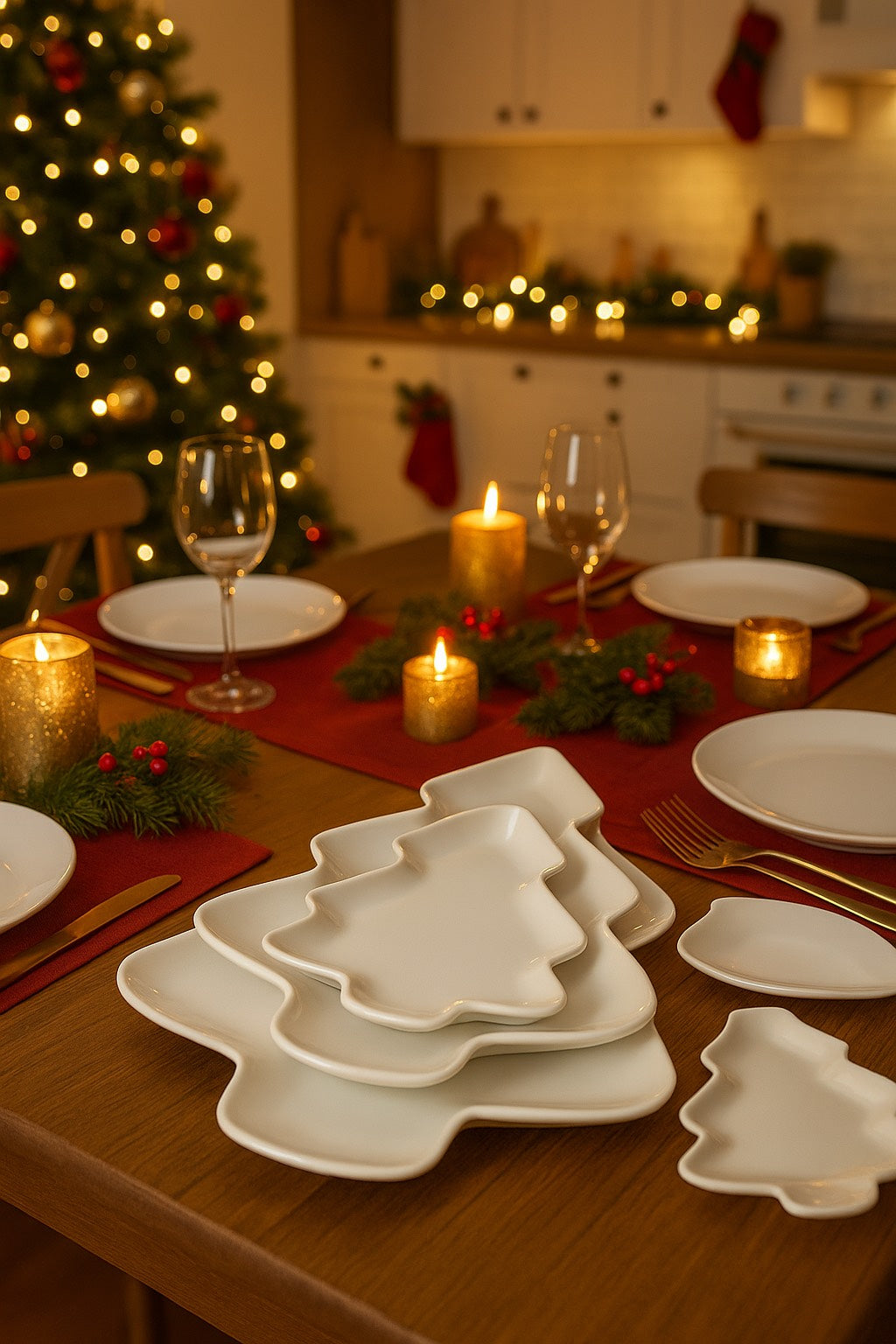 Set 3 Piatti Natalizi a Forma di Albero di Natale – Porcellana – Misure 29×24x3 / 23×19,5x2,5 / 15×12,5x1,5 cm