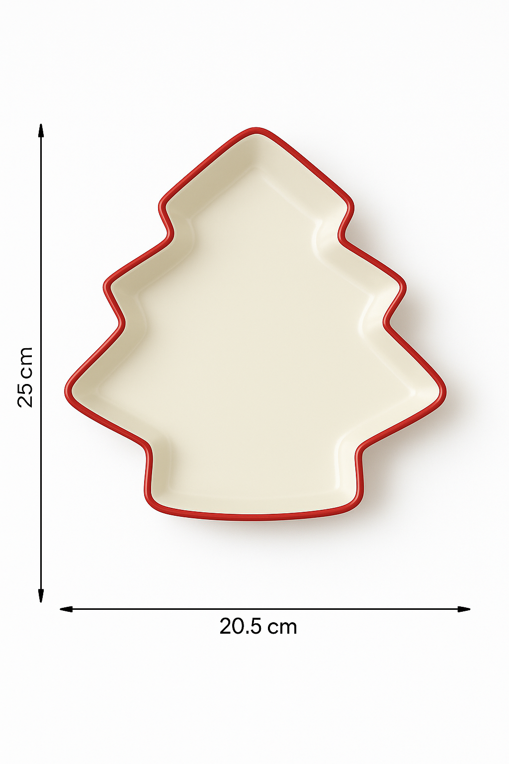 Piatto in Porcellana a Forma di Albero di Natale con Bordino Rosso – 25 x 20,5 cm