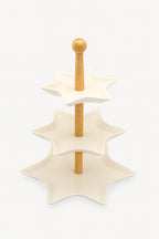 Alzatina 3 Piani a Forma di Stella in Porcellana con Supporto in Legno