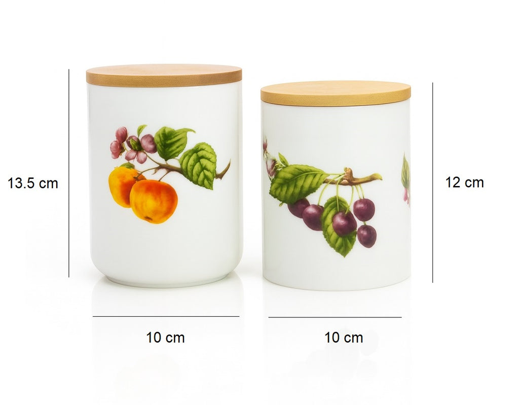 Set 2 Contenitori Ermetici in Porcellana con Coperchio in Legno  – Capacità 700 ml / 600 ml