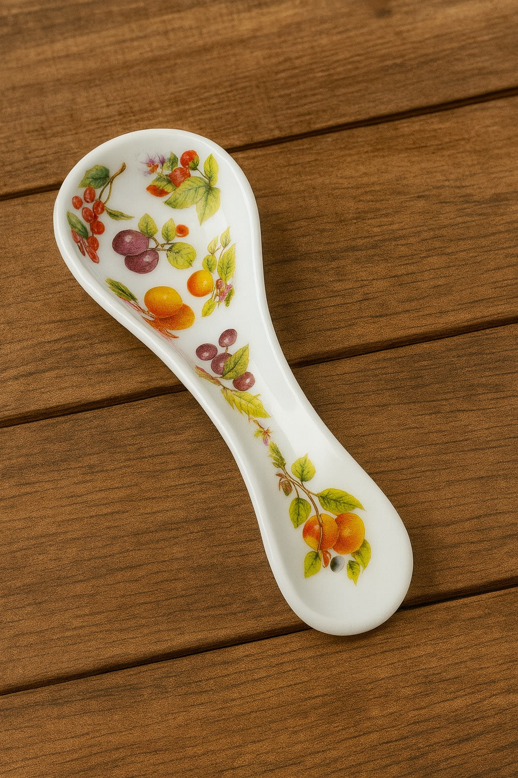 Poggia Cucchiaio in Porcellana Decorato Frutta – 25,5×9 cm