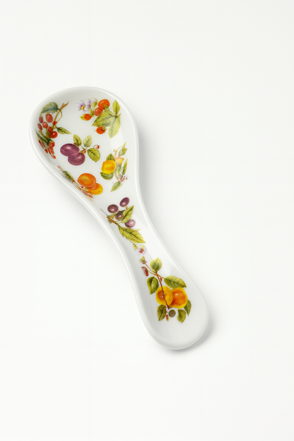 Poggia Cucchiaio in Porcellana Decorato Frutta – 25,5×9 cm