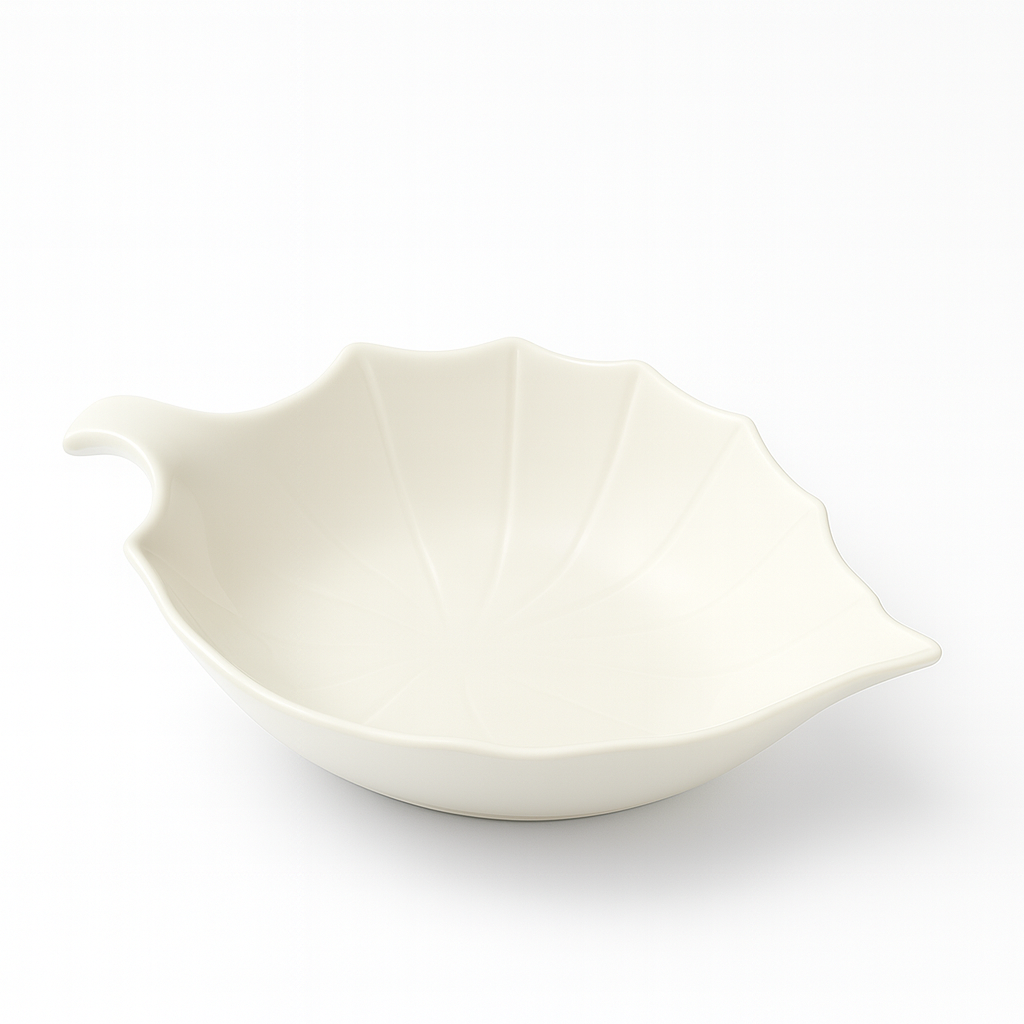 Piatto da Portata / Insalatiera in Porcellana a Forma di Foglia – 30×21x9 cm