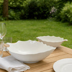 Set 2 Piatti da Portata / Insalatiera in Porcellana a Forma di Foglia – 30×21x9 cm / 24×16x7 cm