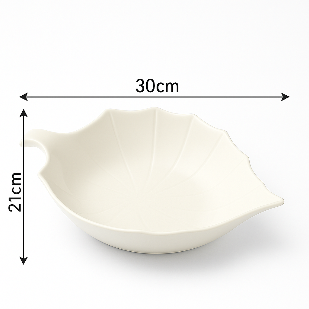 Piatto da Portata / Insalatiera in Porcellana a Forma di Foglia – 30×21x9 cm