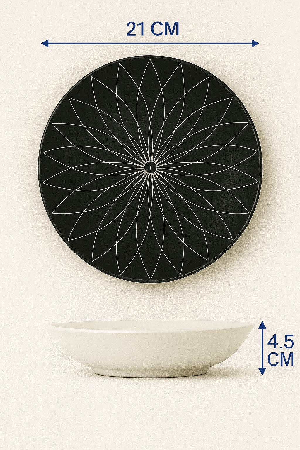 Set 4 Piatti Fondi in Porcellana Decorata – 21x4,5 cm