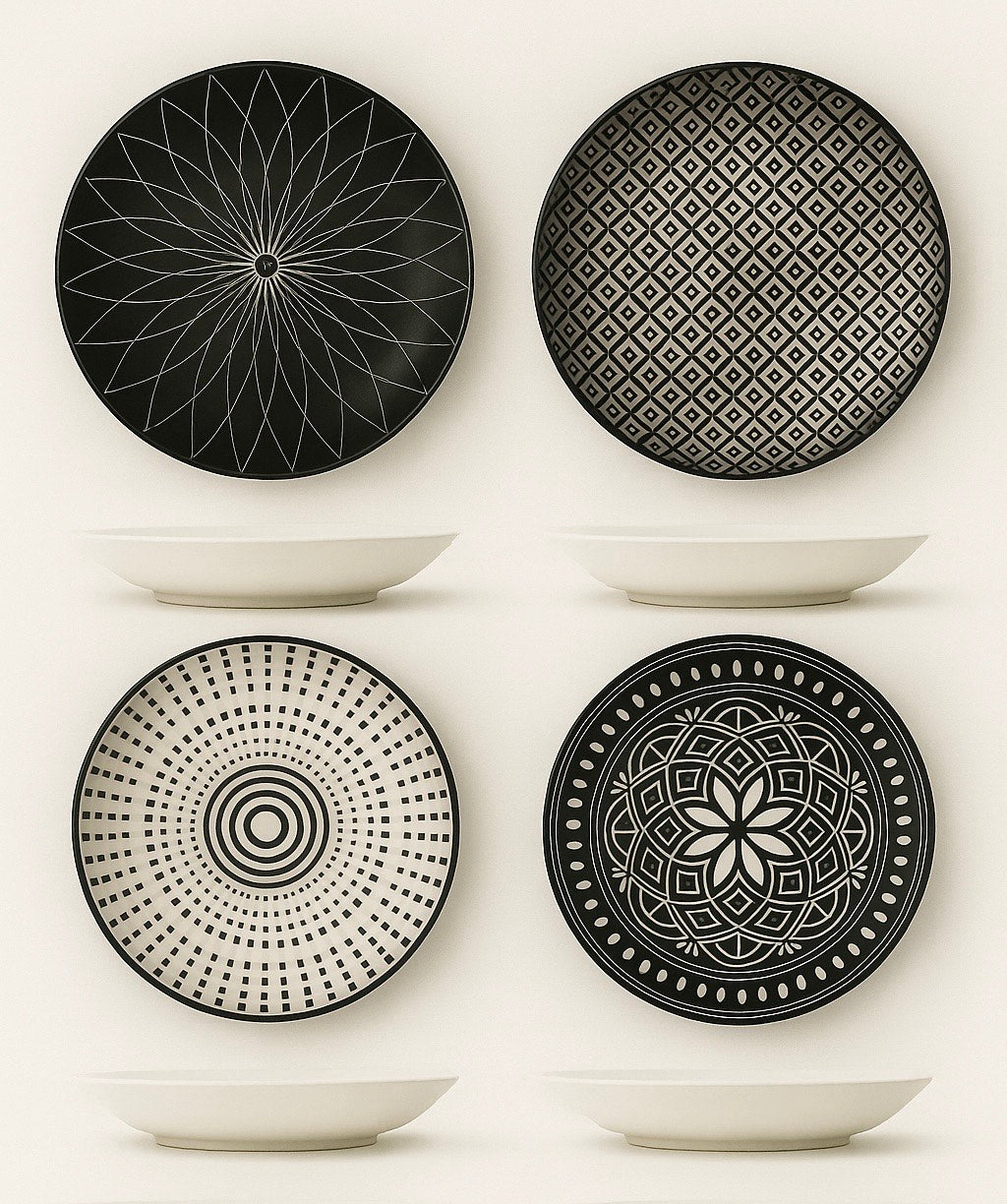 Set 4 Piatti Fondi in Porcellana Decorata – 21x4,5 cm