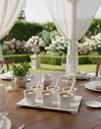 Set 6 Bicchierini da Caffè con 6 Cucchiaini e Vassoio in Porcellana