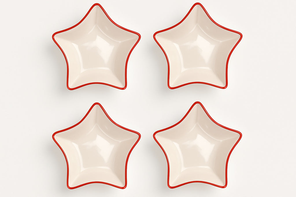 Set 4 Piatti a Forma di Stella con Bordino Rosso – 20 cm