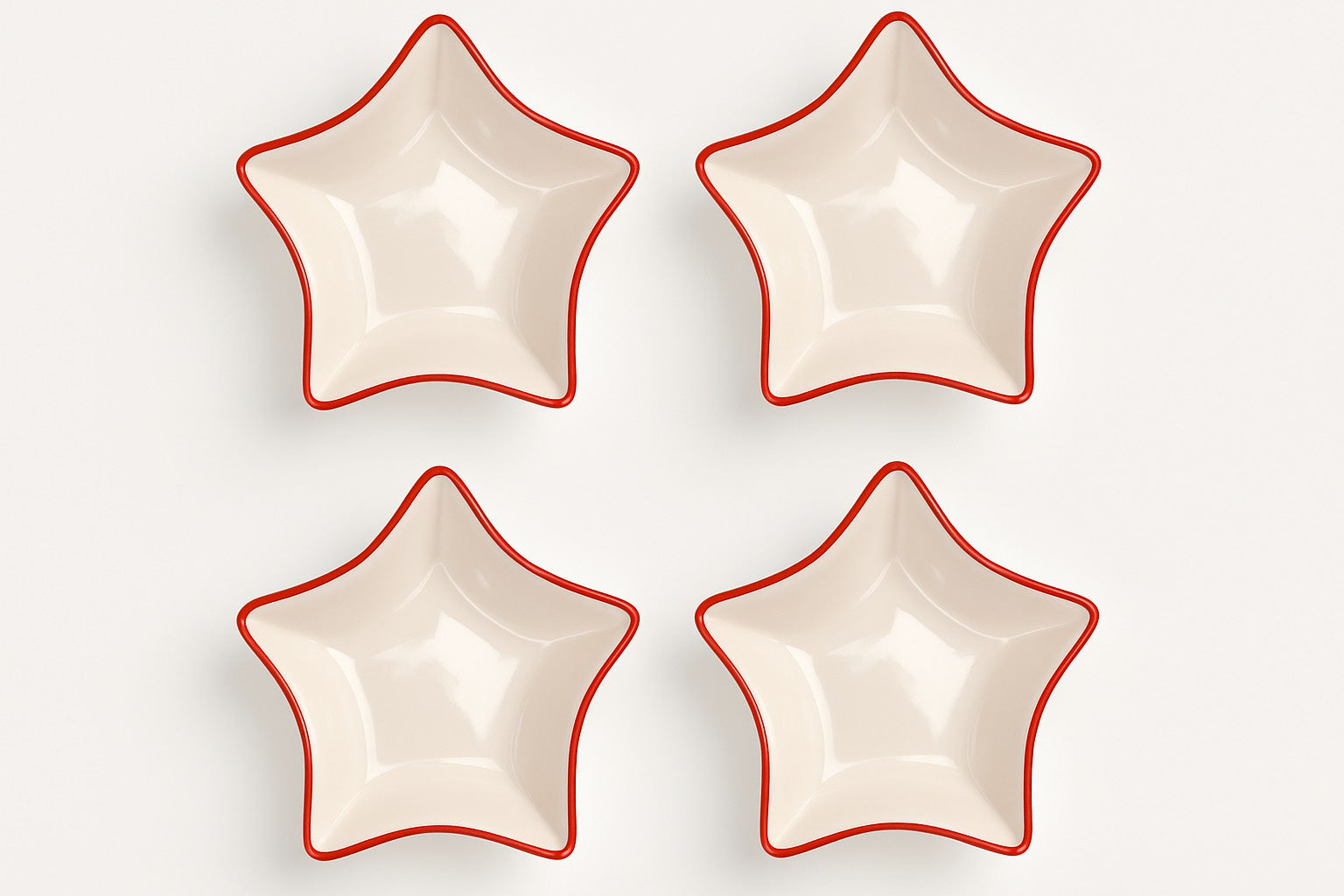 Set 4 Piatti a Forma di Stella con Bordino Rosso – 20 cm