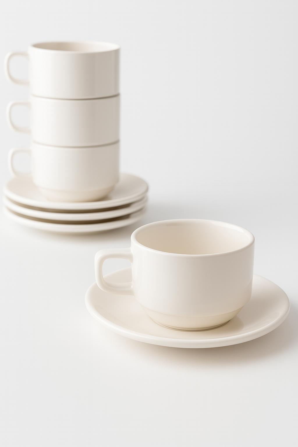 Set 4 tazze da tè/cappuccino impilabili in porcellana – 200 ml