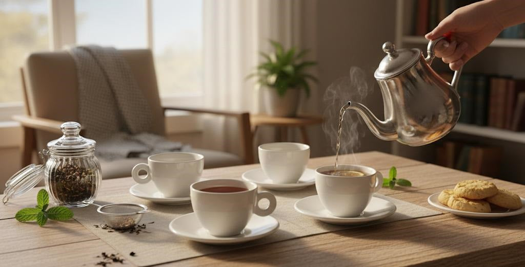 Set 4 Tazze da Tè con Piattino in Porcellana  ML 180