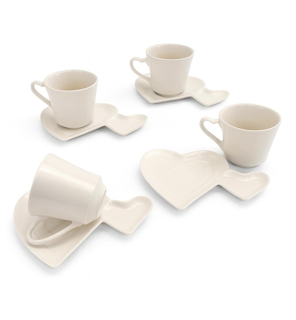 Set 4 Tazze Caffè LOVE con Piattino – Porcellana Bianca 90 ml