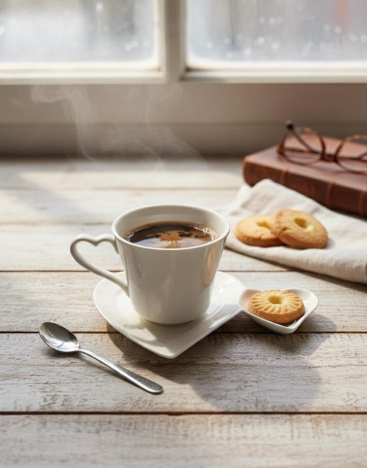 Set 4 Tazze Caffè LOVE con Piattino – Porcellana Bianca 90 ml